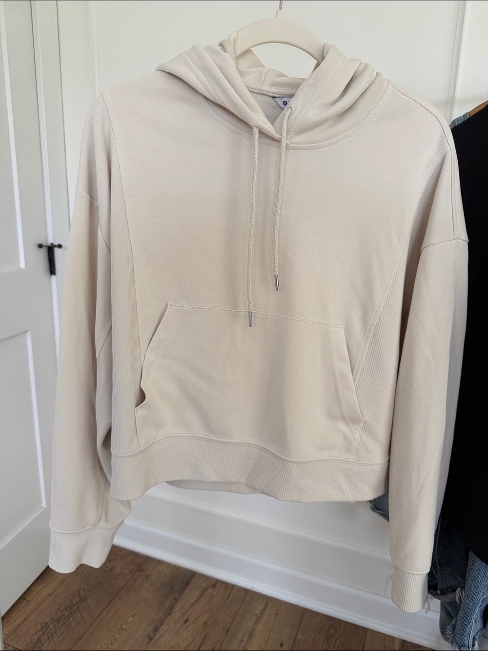 Beige Cropped Hoodie Sweatshirt - Women